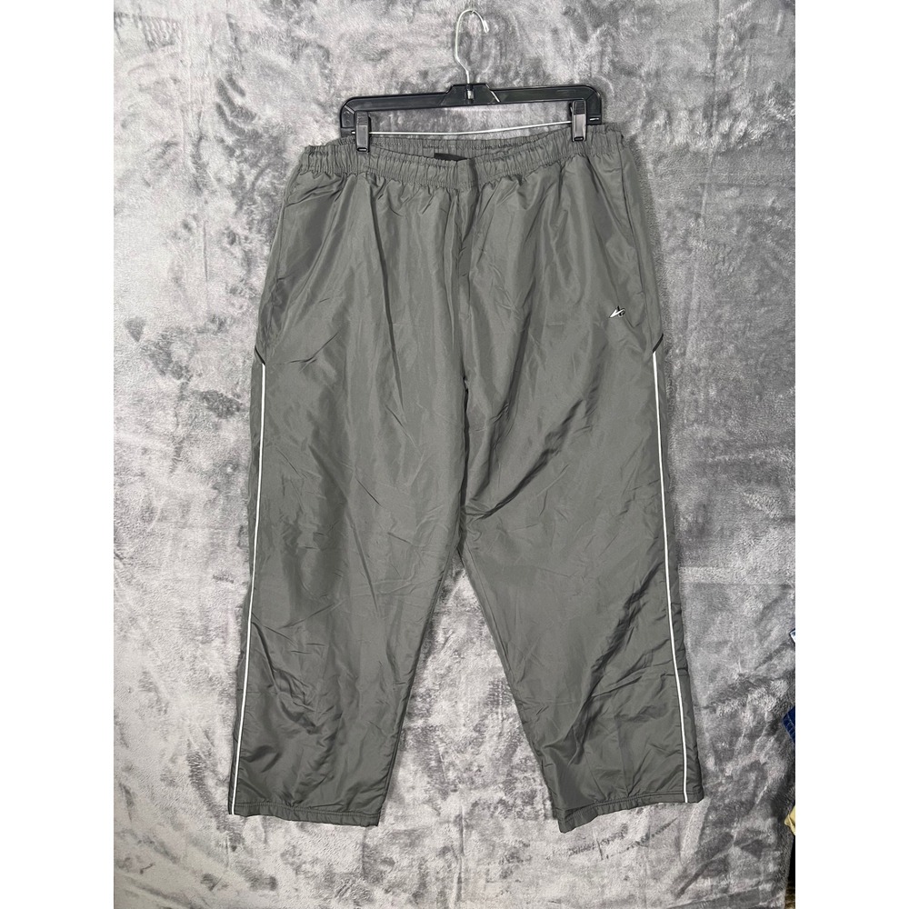 Athletech Mens XL Gray Fleece Lined Track Pants Windbreaker Joggers Piping 5009